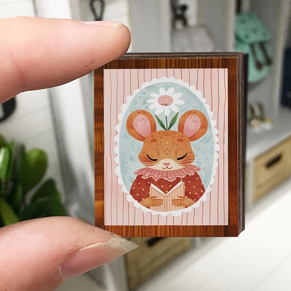 TEMU 1pc Dollhouse 1:12 Miniature Accessory, Double-layered 3d Flower And Mouse Pattern, Interesting Geometric Shape Wooden Ornament, Miniature Scene