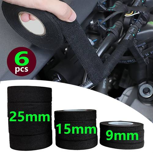 6 rolls high temp flame retardant self fabric wire harness tape 197ft 6 rolls heat resistant noise dampening cable protection for automotive engine and electrical wiring automotive wiring engine protection flexible tape heatresistant material