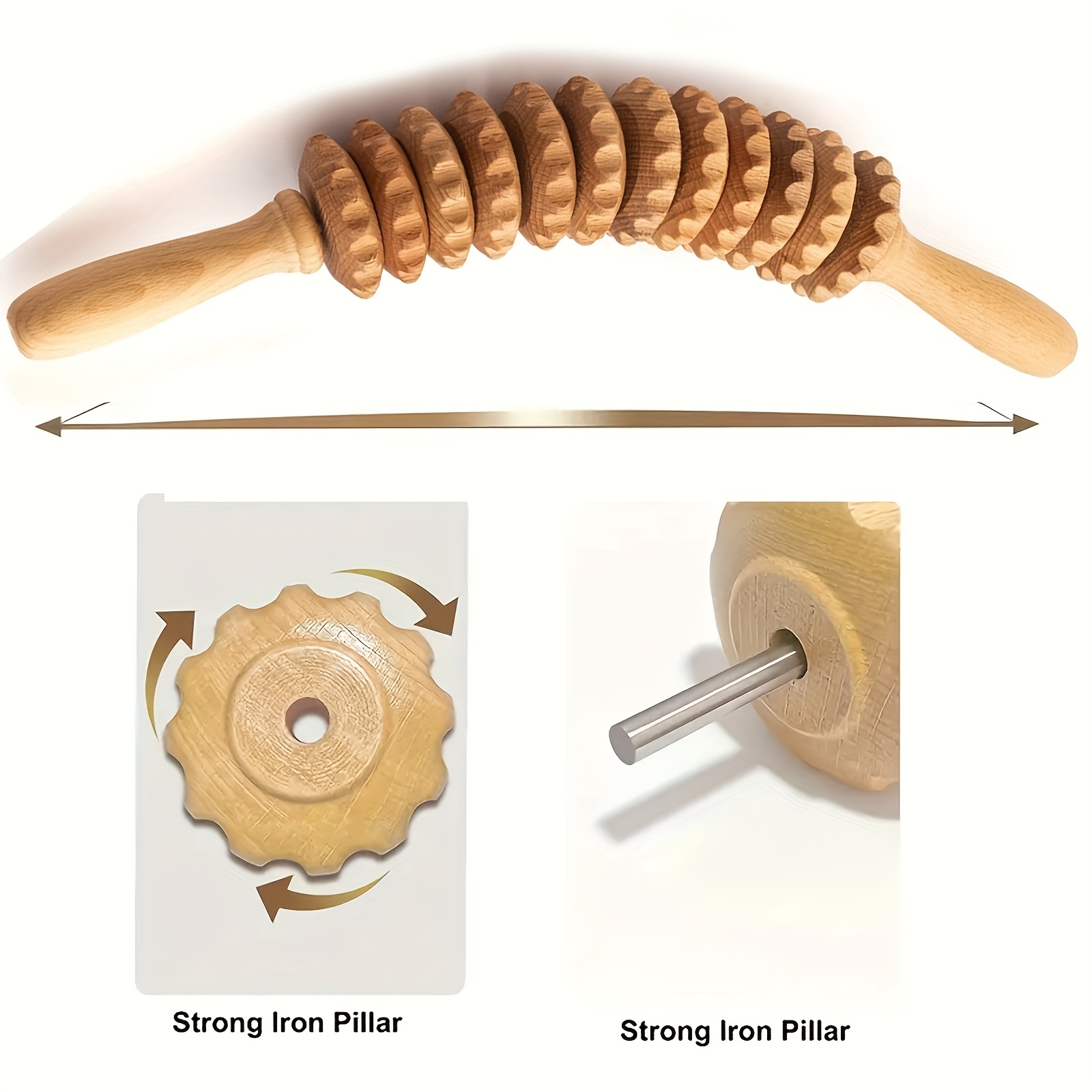 Natural Wood Massage Roller Stick - Deep Tissue Massage Tool with Non-Toxic Surface, Ergonomic Grip for Trigger Point, Fascia Release, Muscle - Ideal for Home, Gym, Spa, Physical - Promotes Blood Circulation & Relaxation, Massage Supplies, Curved Handle, Natural Material