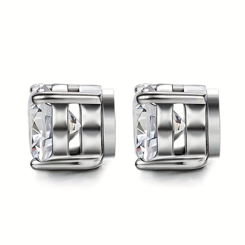 1 Pair Fashionable Cubic Synthetic Cubic Zirconiaia Magnetic Ear Studs, Unisex, No Piercing Required, Suitable For Daily Wear, Neutral Street Hip-hop Style