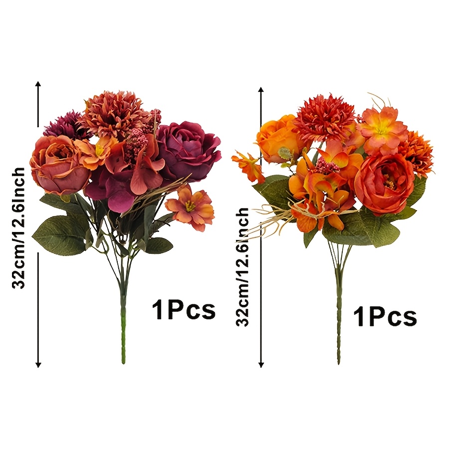 TEMU 2pcs Realistic Autumn-colored Artificial Flower Bouquet, Vintage Peony Floral Arrangement, Thanksgiving Harvest Floral Decor, Outdoor Wedding