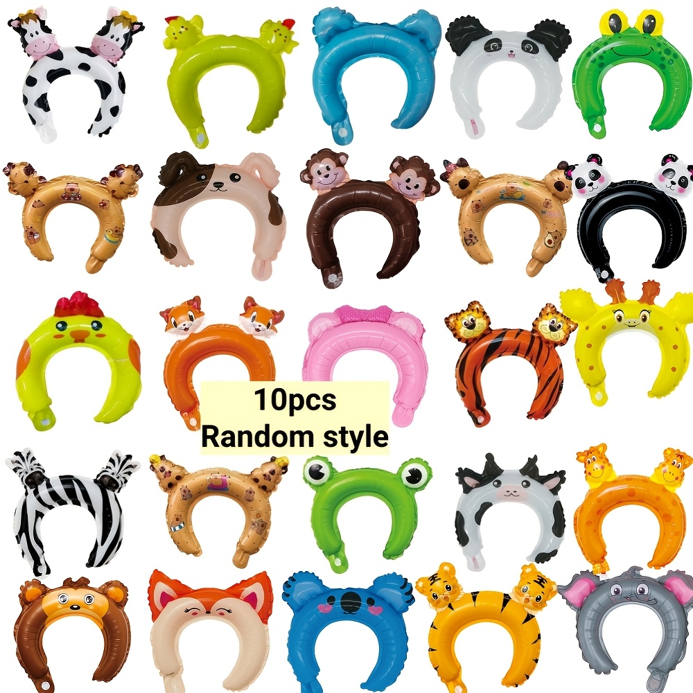 Image of Party Fun: 10pcs Inflatable Animal Headbands( Random Style) - Durable, Themed Hair Hoops For Teens & Birthday Supplies
