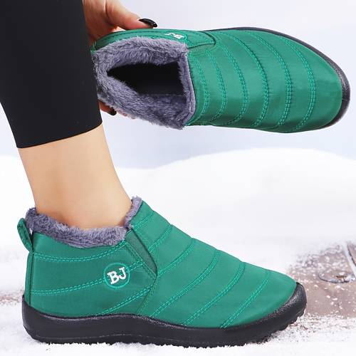 item picture womens winter slip on boots with a thick fabric upper pu sole round toe flat heel and a stylish design cold weather in a solid color