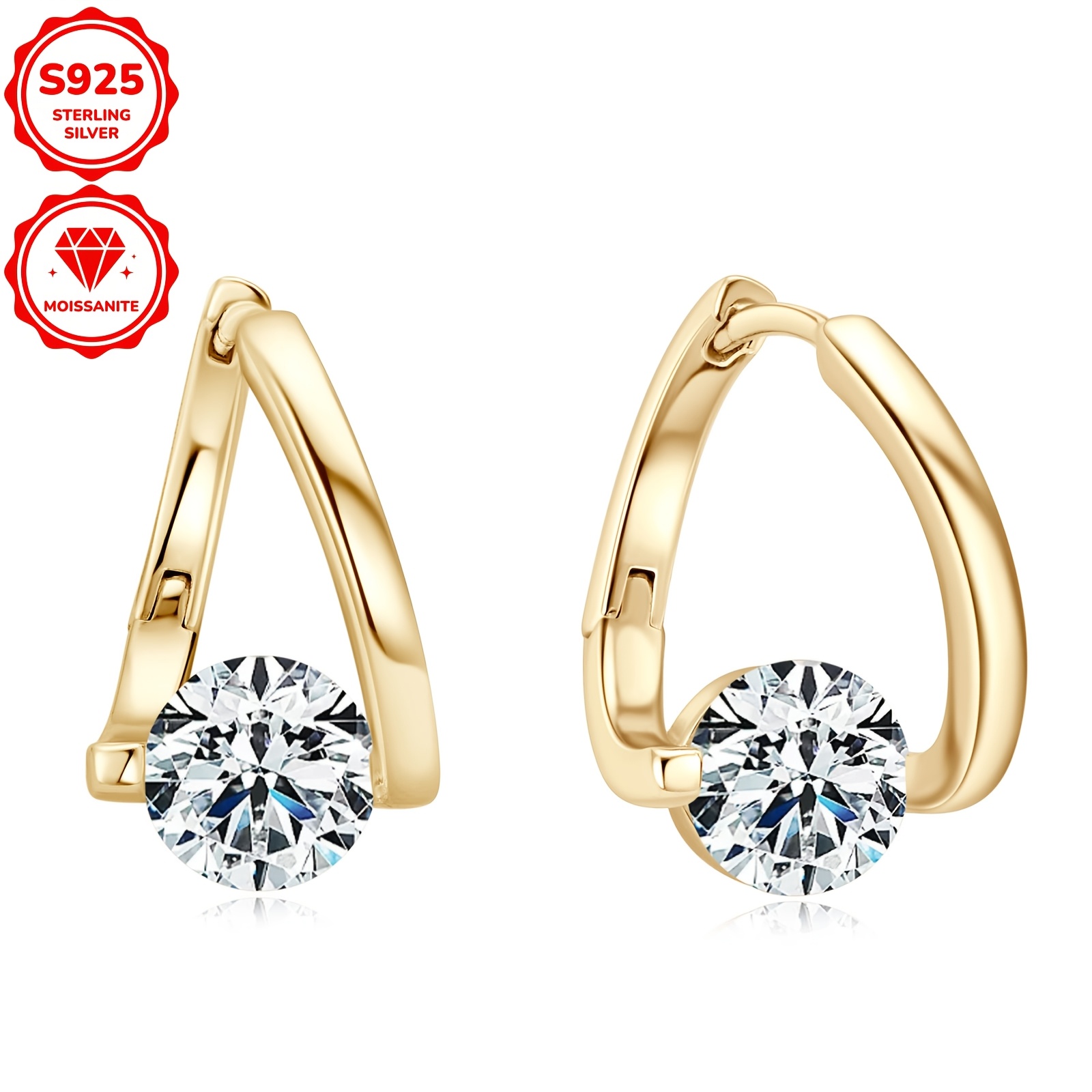 1 pair elegant 925 sterling silver hoop earrings 1 0ct 6 5mm round cut   vvs1 moissanite 14k golden plated twisted design synthetic stone for women   jewelry with gra certificate details 11