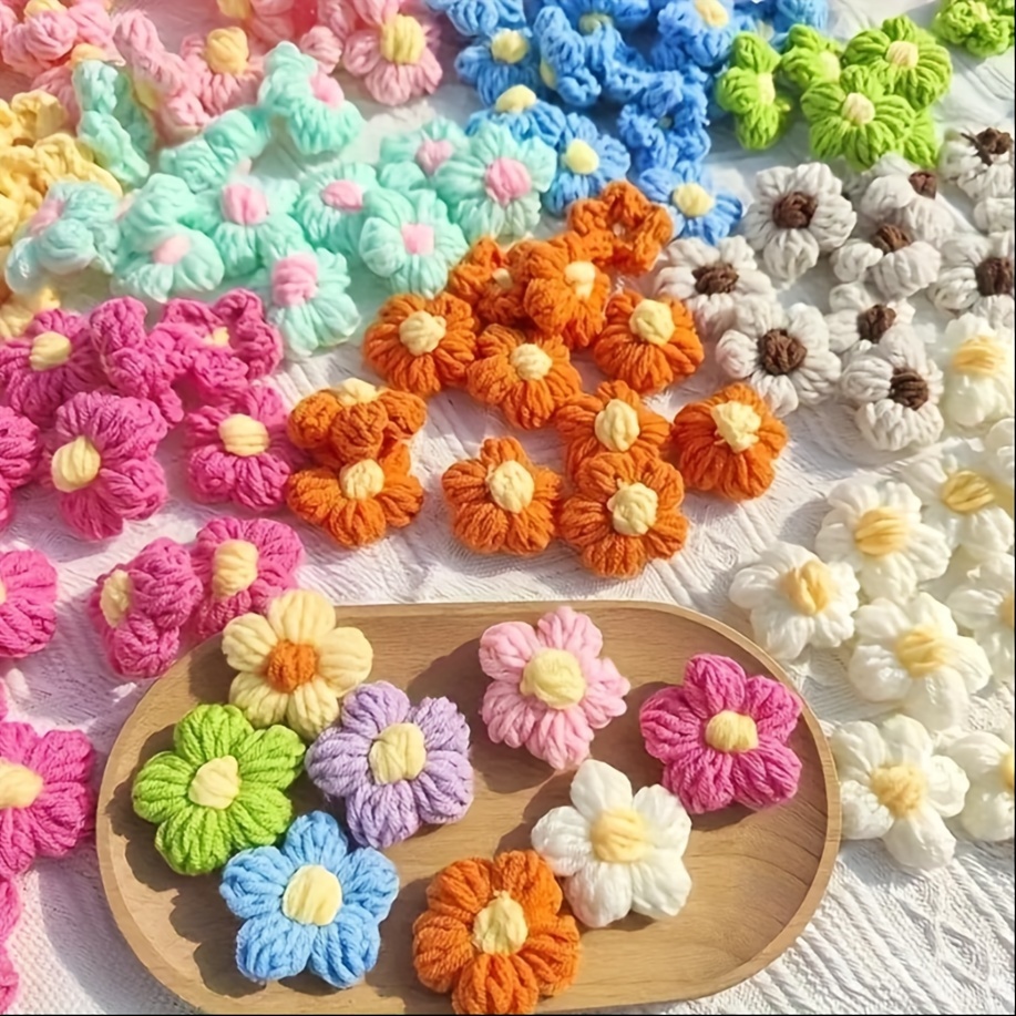 

20pcs/30pcs/50pcs/100pcs 1.6 Inch Flower Sew On Patches Crochet Floral Petals Handmade Beautiful Crochet Flowers Petals Crocheted Flowers For Diy Hair Clothes Party Decor Craft