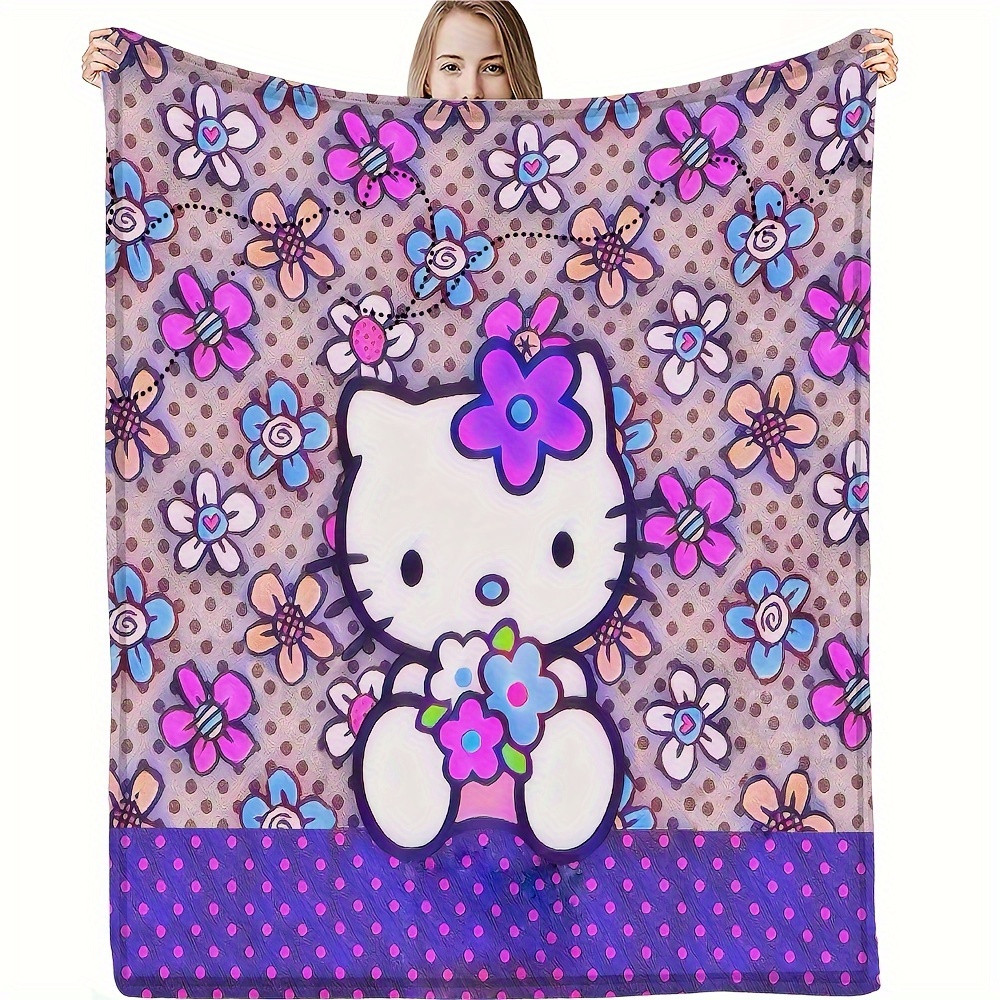 

1pc Hello Kitty Flower Flannel Blanket, Gift Blanket Soft And Comfortable Throw Blanket For Girls Women, Suitable For Adults At Home Picnic Travel