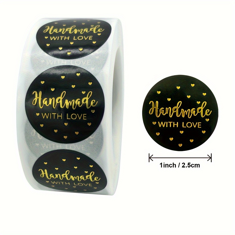 

500pcs Black Handmade With Love Stickers, Round Glossy Paper Seals For Baking Labels, Wedding, Party Envelope Seal Stationery, Self-adhesive Single Use