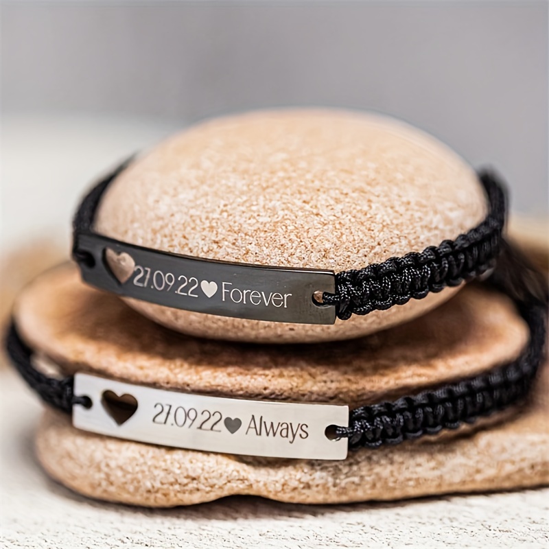 Personalized Couple Bracelets, Custom Woven Text & Dates