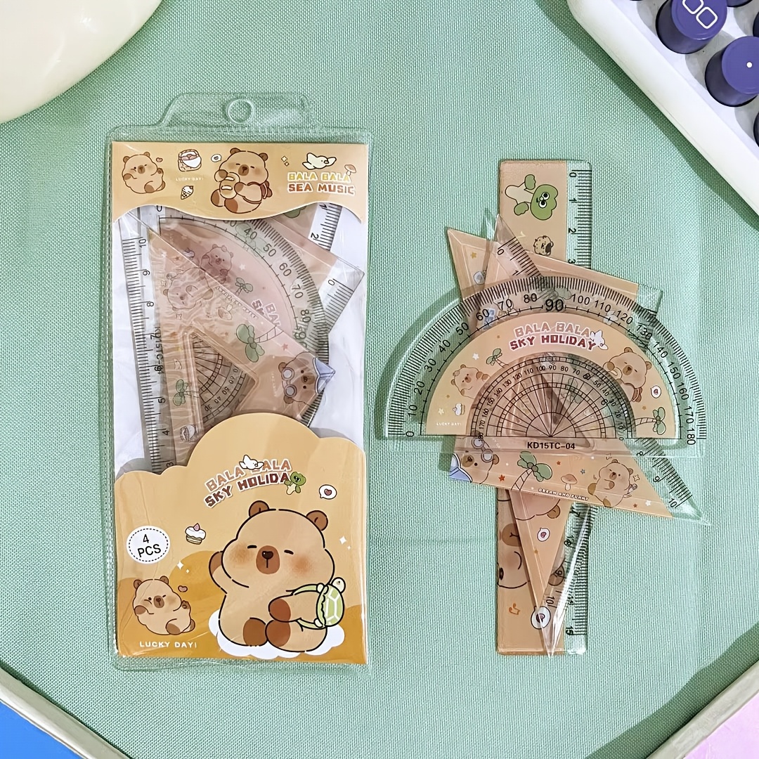 TEMU Ensemble de 4 pièces de règle et de mesure capybara - Échelle en PVC orange de capybara avec marques CM/CM sur le thème du capybara, convient