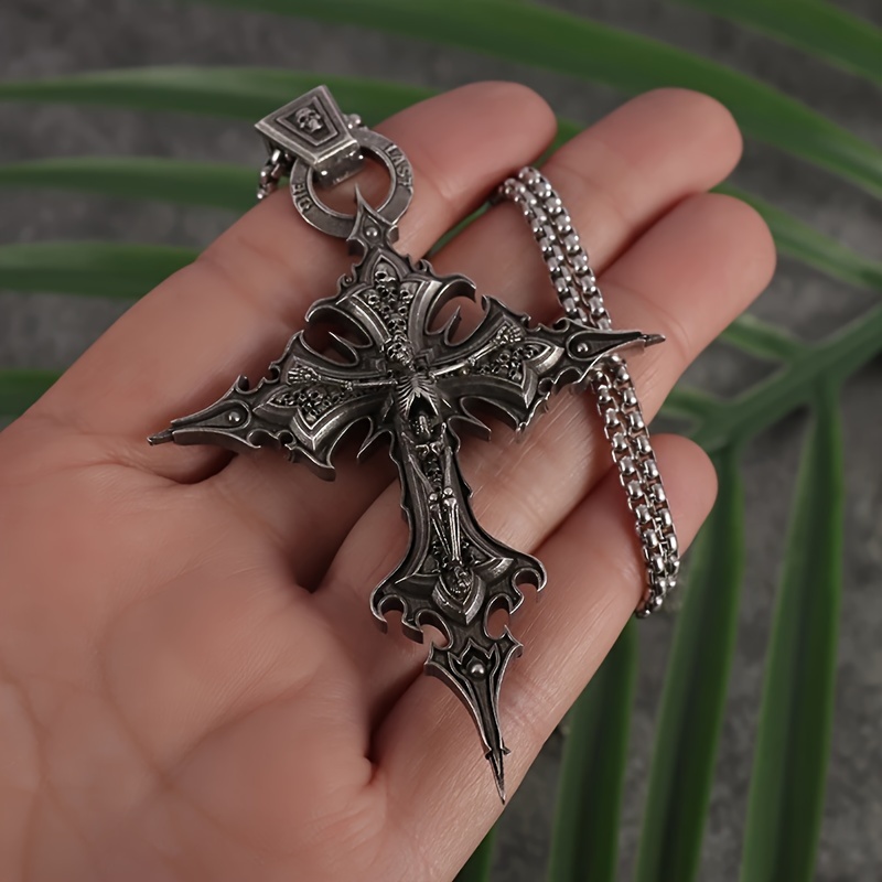 1pcs set retro punk skull cross pendant necklace for men and women personalized cool hip hop rock amulet jewelry gift details 3