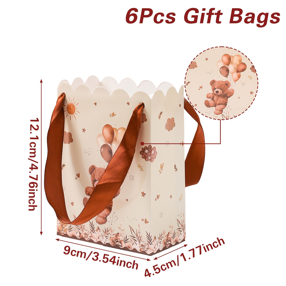 TEMU Gift For Her/him 6pcs, Party Handheld Favor Packs, Teddy Bear Paper Gift Bags, Brown Vintage Little Bear Pattern Tote Gift Bags, Perfect For
