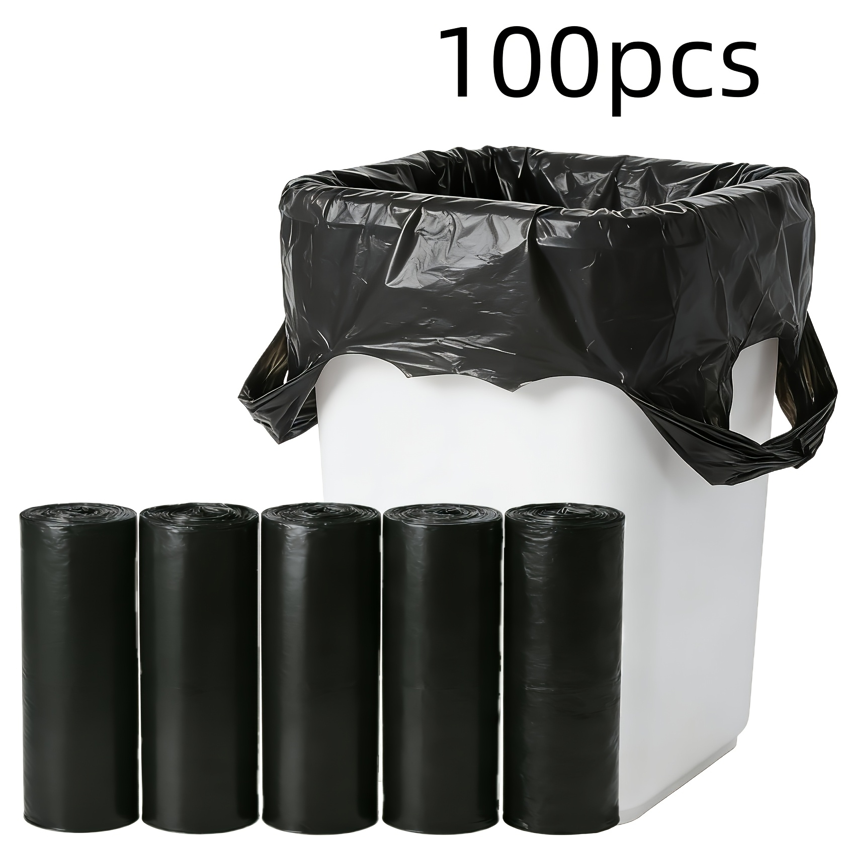 100 pack heavy duty black plastic bags fits 12l trash cans with handles large capacity durable multi purpose trash bags suitable for grocery shopping waste disposal kitchen waste bags halloween christmas gifts