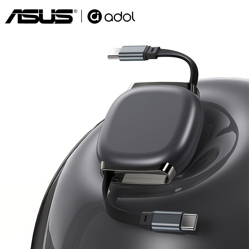 Image of Asus 100w Usb C To Usb C Cable, Retractable Usb C Cable With Magnetic Slot For Travel, Car, 5 Length, Type-c Fast Charging For Iphone 17/16/15, For Ipad, For Macbook, For Galaxy S25/24, Grey, 3.3ft
