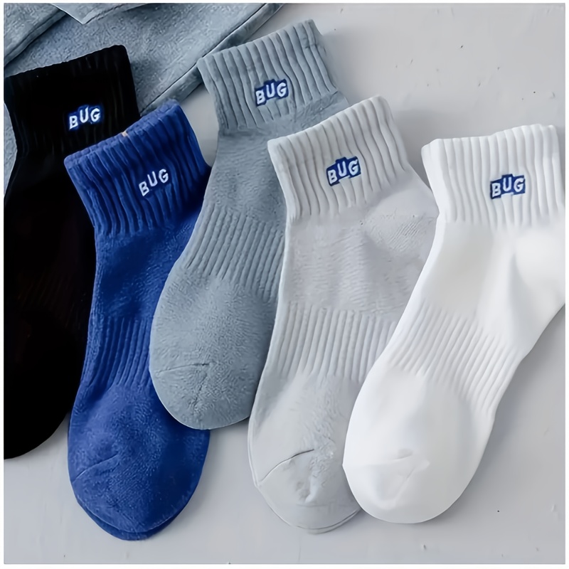 5 Pairs Of Men's Bug Letter Socks, Suitable For Spring And Summer Leisure Breathable Boat Socks