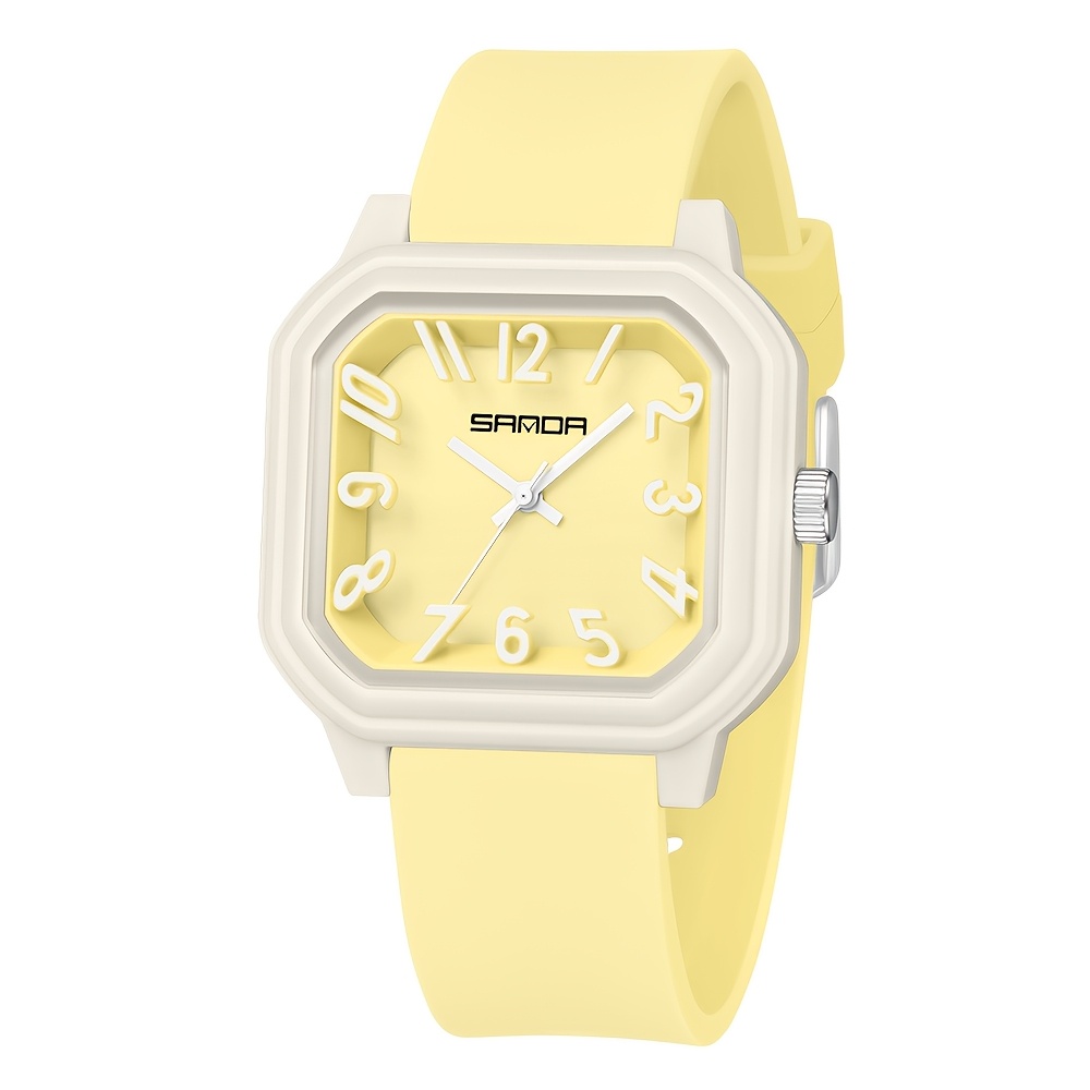 Image of Casual Easy Quartz Watch For Women, Ipx8/5atm Wristwatch, Silicone Strap, , Scale, Square 3d Large Dial, For Gifts