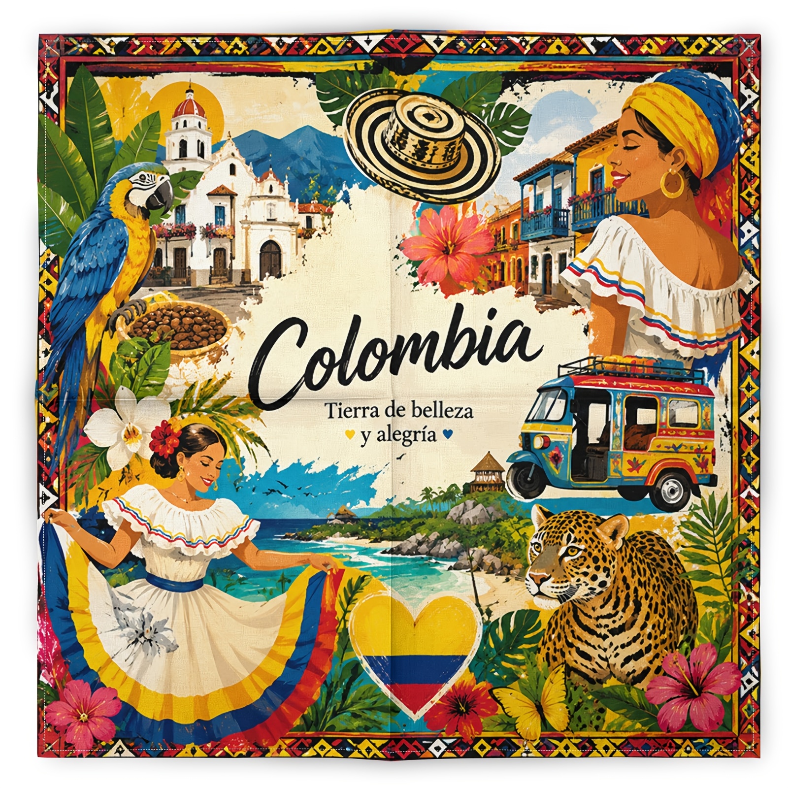 TEMU 1pc Foulard carré vintage style colombien imprimé 2D, Foulard rétro tendance hip-hop, Foulard et foulard de cou , Mouchoir de sport de , Masque