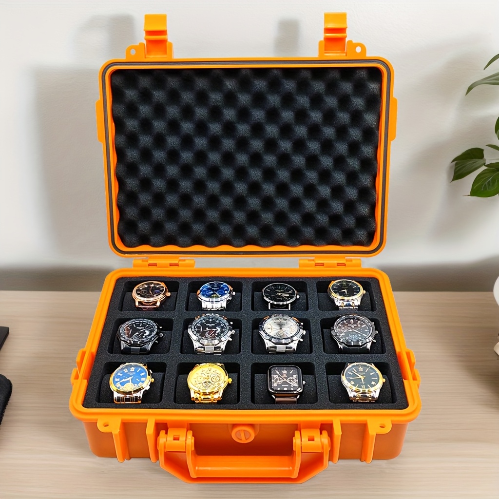 1pc premium watch jewelry storage box protective case portable abs pp material watch and jewelry storage box suitcase pressure resistant and   waterproof and dustproof large capacity with designs for up to 12 20 30 slots   in blue   ideal gift   for christmas valentines day fathers day and anniversaries Product details 14