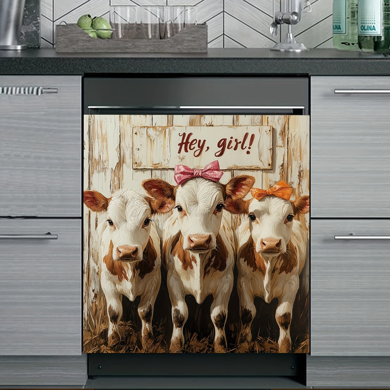 

1pc Dishwasher , Cow Decal, Art , Orientation, , No , Appliances For