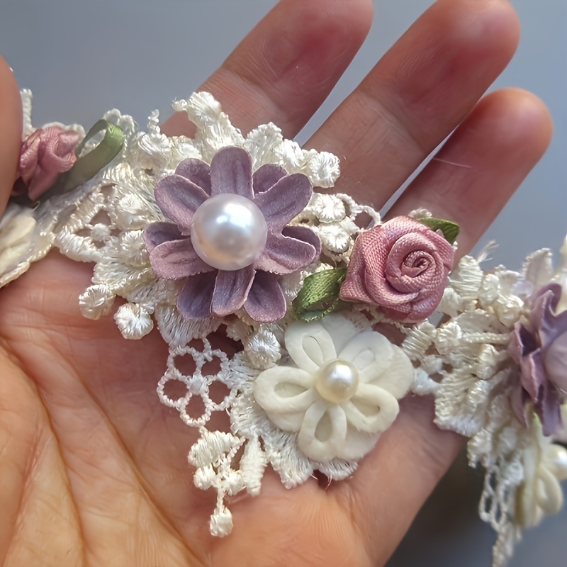 Image of 1 Foot Elegant Pearl And Floral Lace Tassel - Versatile Lace Decoration Suitable For Diy Crafts, Wedding Dresses, And Holiday Decorations