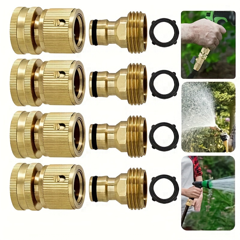 

2 Pack Brass Garden Hose Quick Connect Fittings With 3/4" Female And Male Threads, American Standard No-clamp Adapters For Outdoor Lawn And Gardening Use