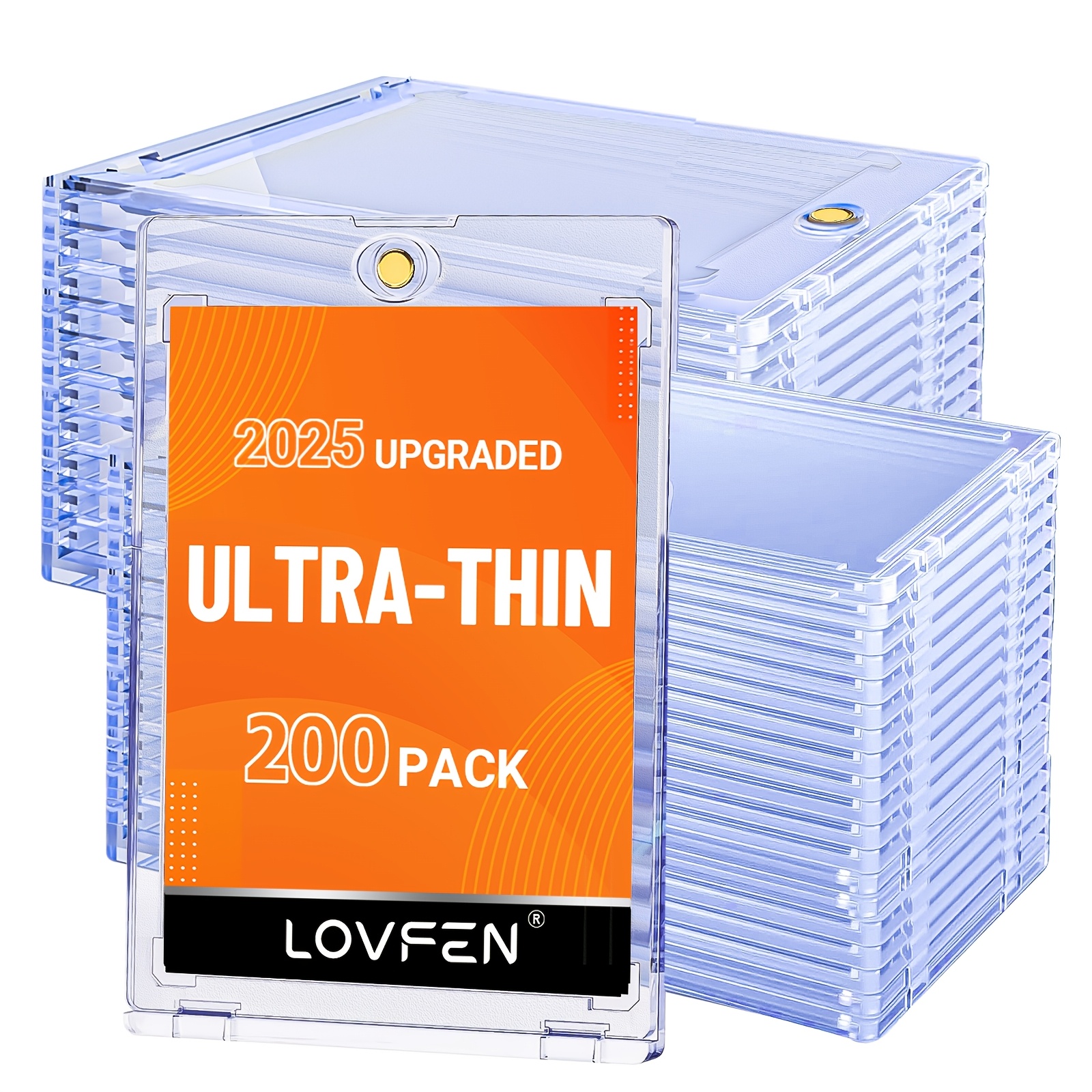 Image of Lovfen 200ct Magnetic Card Holders Pack - Ultra-thin 35pt Uv Hard Plastic Case Suitable For Trading Cards, , Football, Baseball, Game Cards With Magnetic Holders For Display &