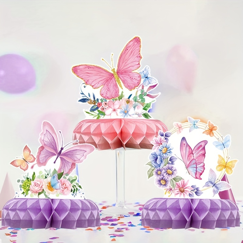 Centrotavola Compleanno Bambina - 8 Pezzi Farfalle E Fiori In Rosa E Argento - Foto 5