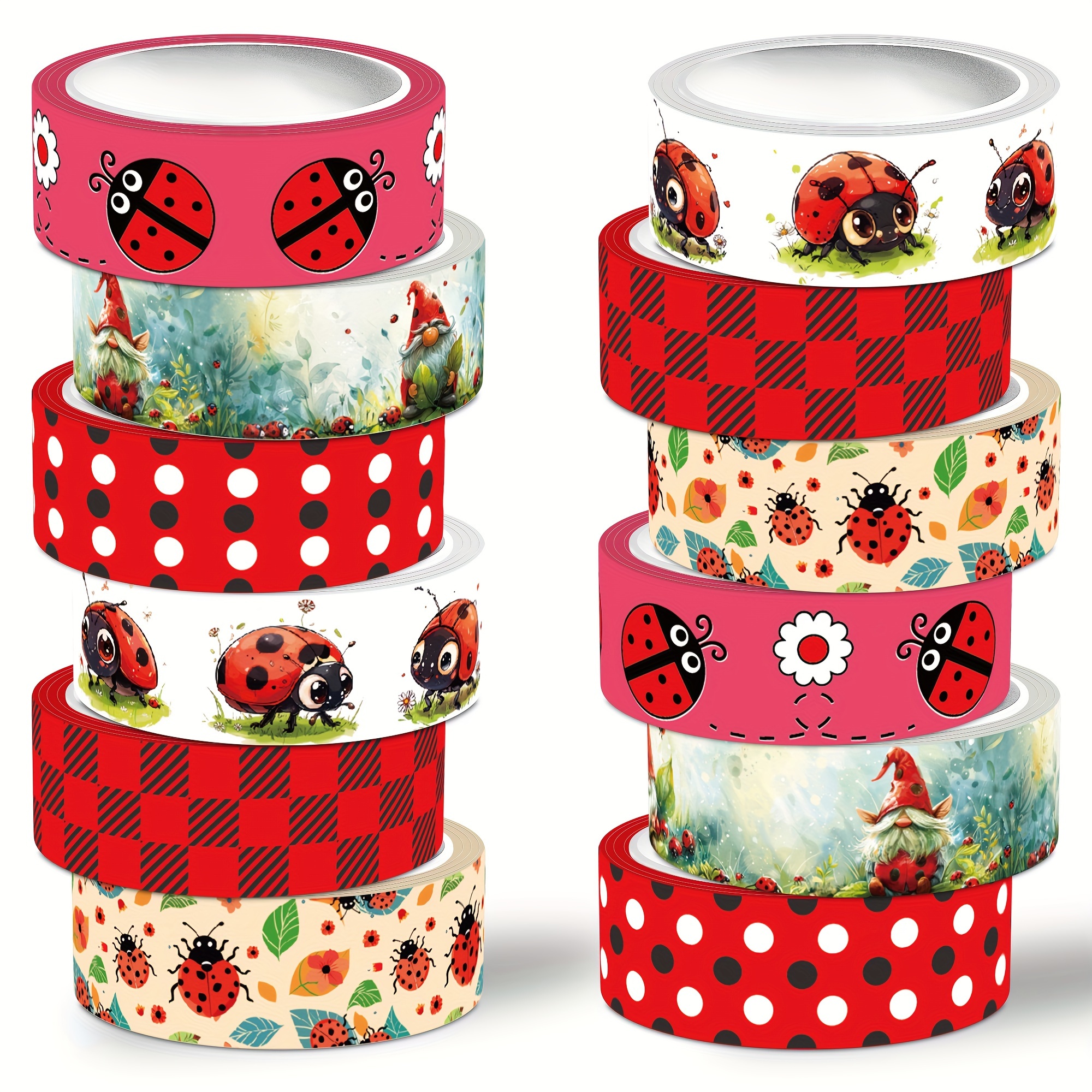 

Nikomie Ladybug-themed Washi Tape Set, 12 Rolls - Red Decorative Paper Tape For Scrapbooking, Diy Crafts & Gift Wrapping