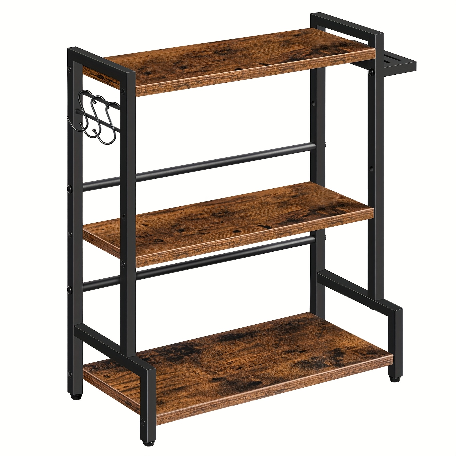 Spice Rack, Kitchen Shelf With 3 Hooks, Spice Stand With Knife Holder, Desk Organizer, Adjustable Feet, For Dining Room, Kitchen, Bathroom, -black