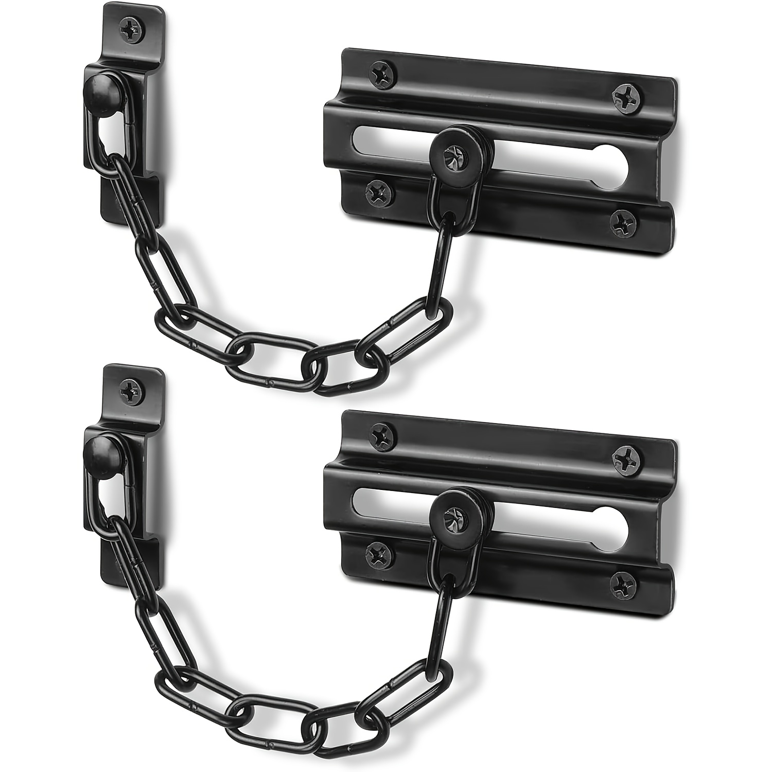 TEMU 2pcs Set Black Door Chain Lock, Indoor Door Safety Chain, Premium Thickened Chain Lock, With 12pcs Screws