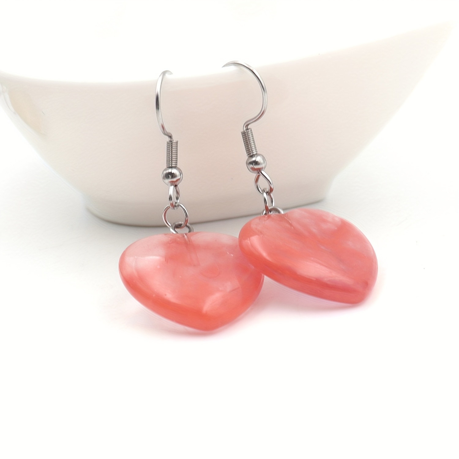 Bohemian Peach Heart Pendant Earrings, Natural Quartz Gift