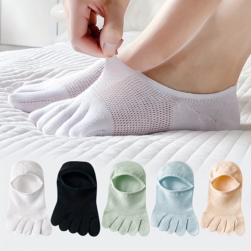 

5 Pairs Women's Thin Breathable Sweat-absorbent Low-cut Invisible Five-toe Socks, Assorted Colors