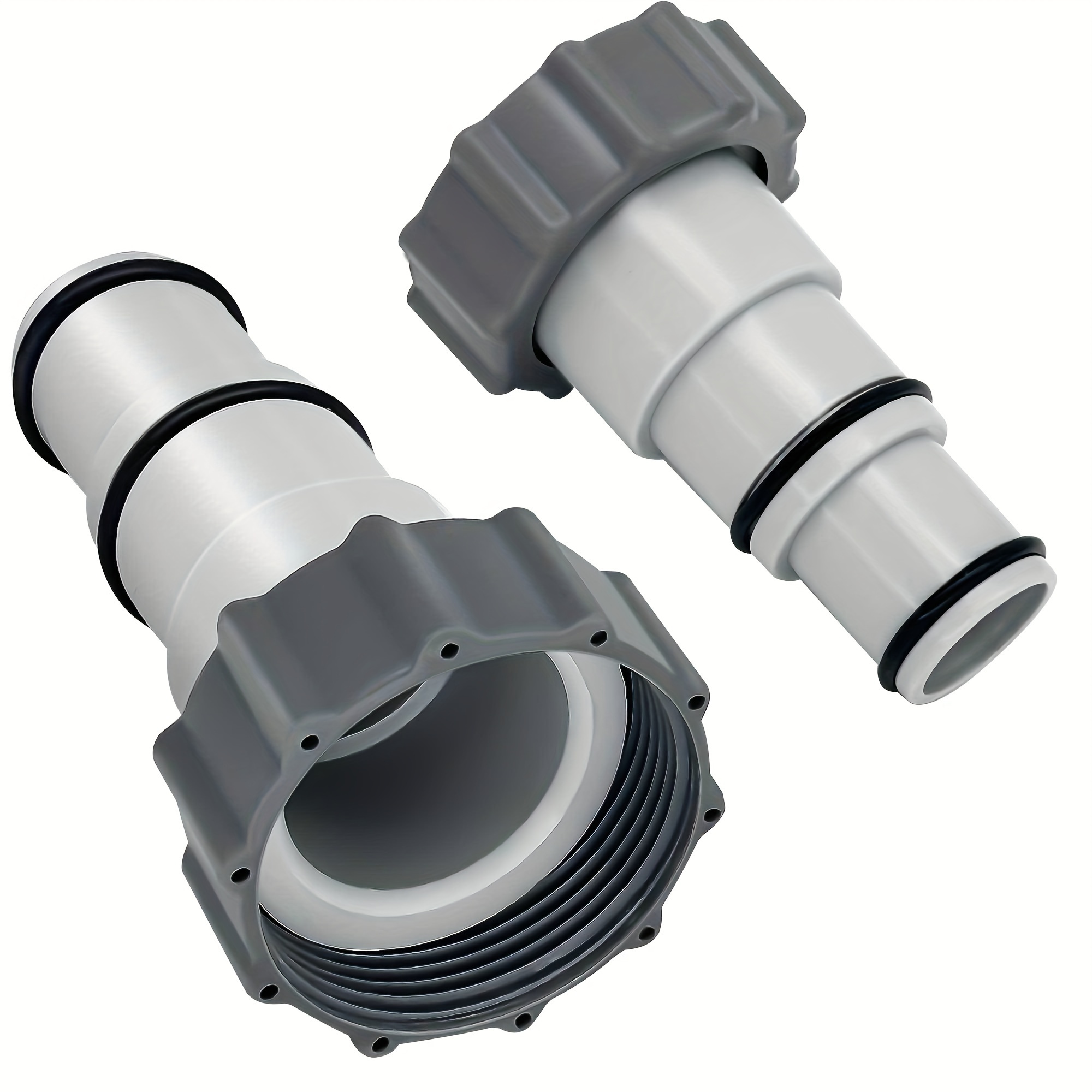 

1/2pcs, Pool Hose Conversion Adapters, Compatible With 4000, 2500, 2000, And 1500 Gph Filter Pumps, Threaded Connection, Grey, Replacement Parts, Size 4.3 X 2.82 Inches