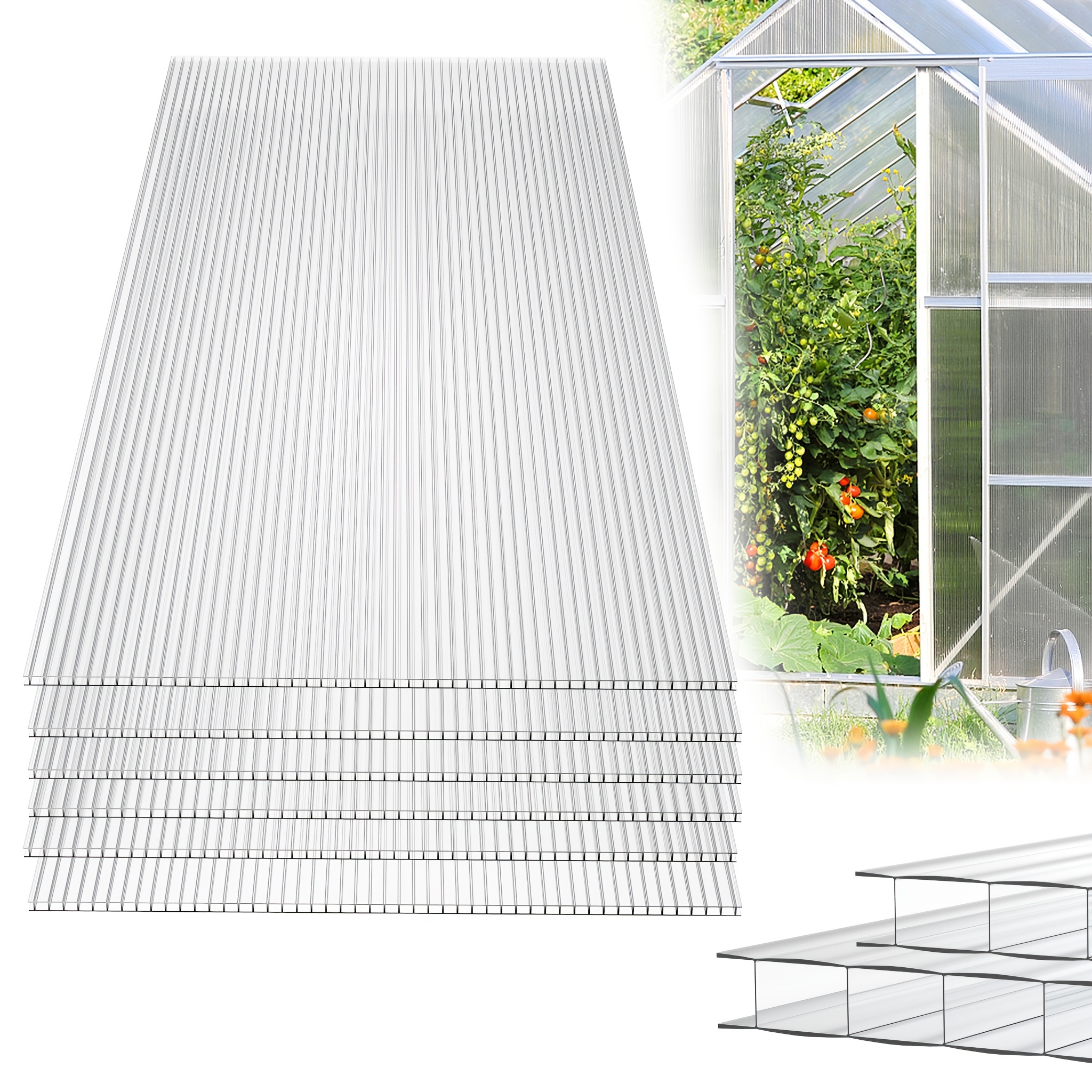 

Lars360 14 Pack Of Polycarbonate Twin-wall Sheets, Uv-resistant Double Wall Sheet, 10.25 M², Multi-wall Sheet, Greenhouse Sheet For Horticulture, Carports, Greenhouse, 605 X 1210 X 4 Mm, 10.25 M²