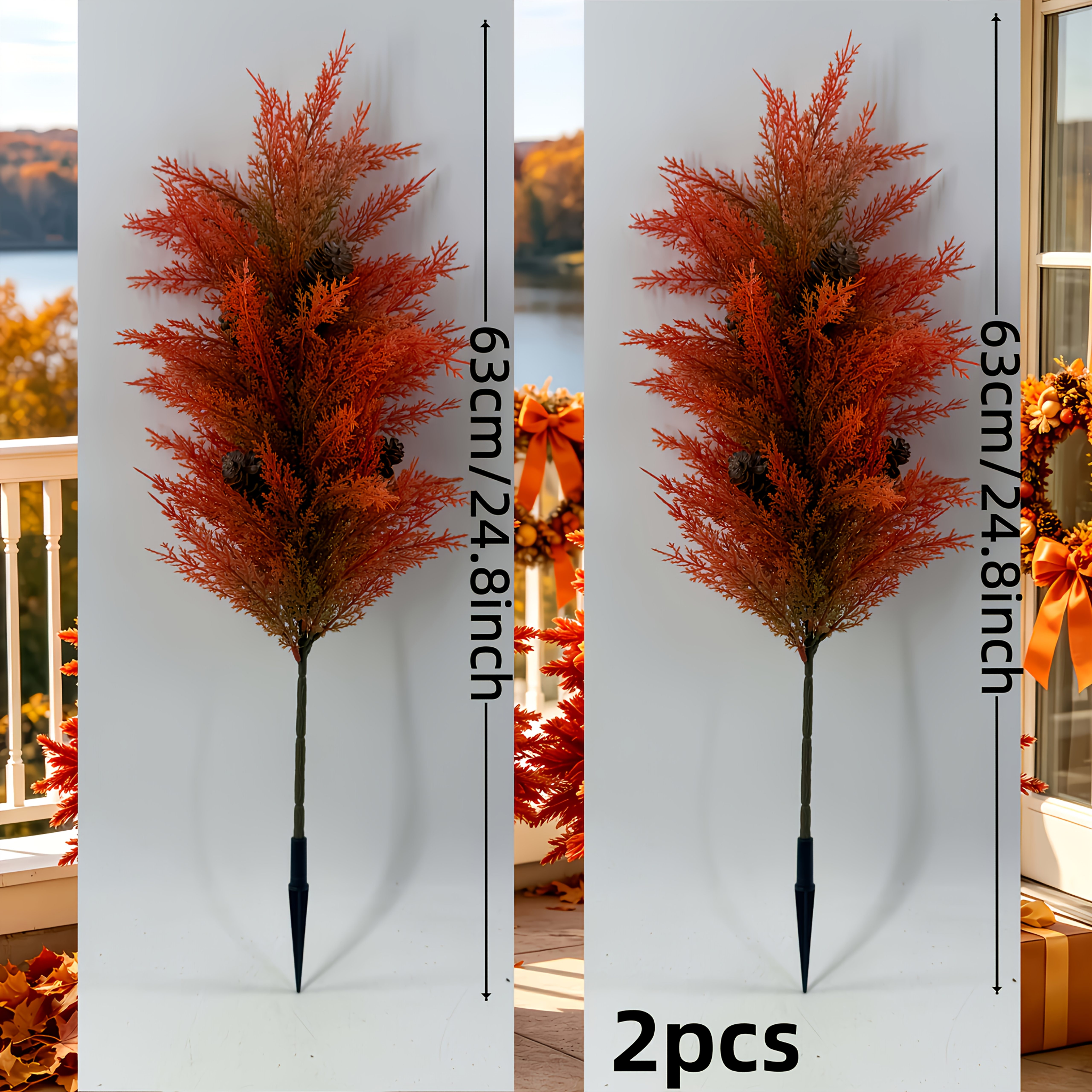 TEMU 2pcs . 24.8in New Enormous Autumn Style Vivid Artificial Pine And Ground Plug Style - -red And Match, Maintenance-free And Easy To Care For,