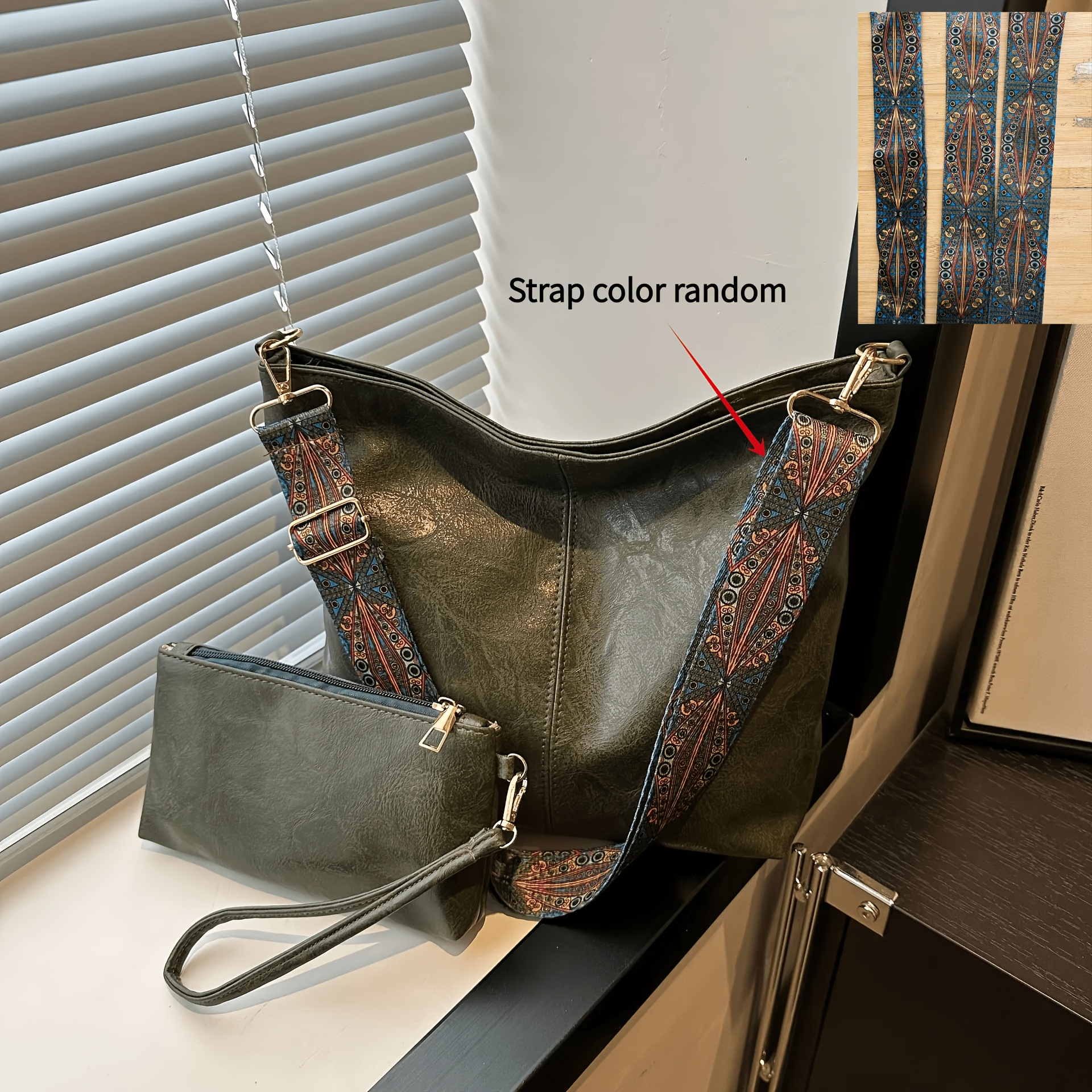 TEMU 2pcs Retro Pu Material Women's Bucket Tote Bag Set, Adjustable Wide Shoulder Strap Large Capacity Matching Set, Meeting And Versatile Fashion,
