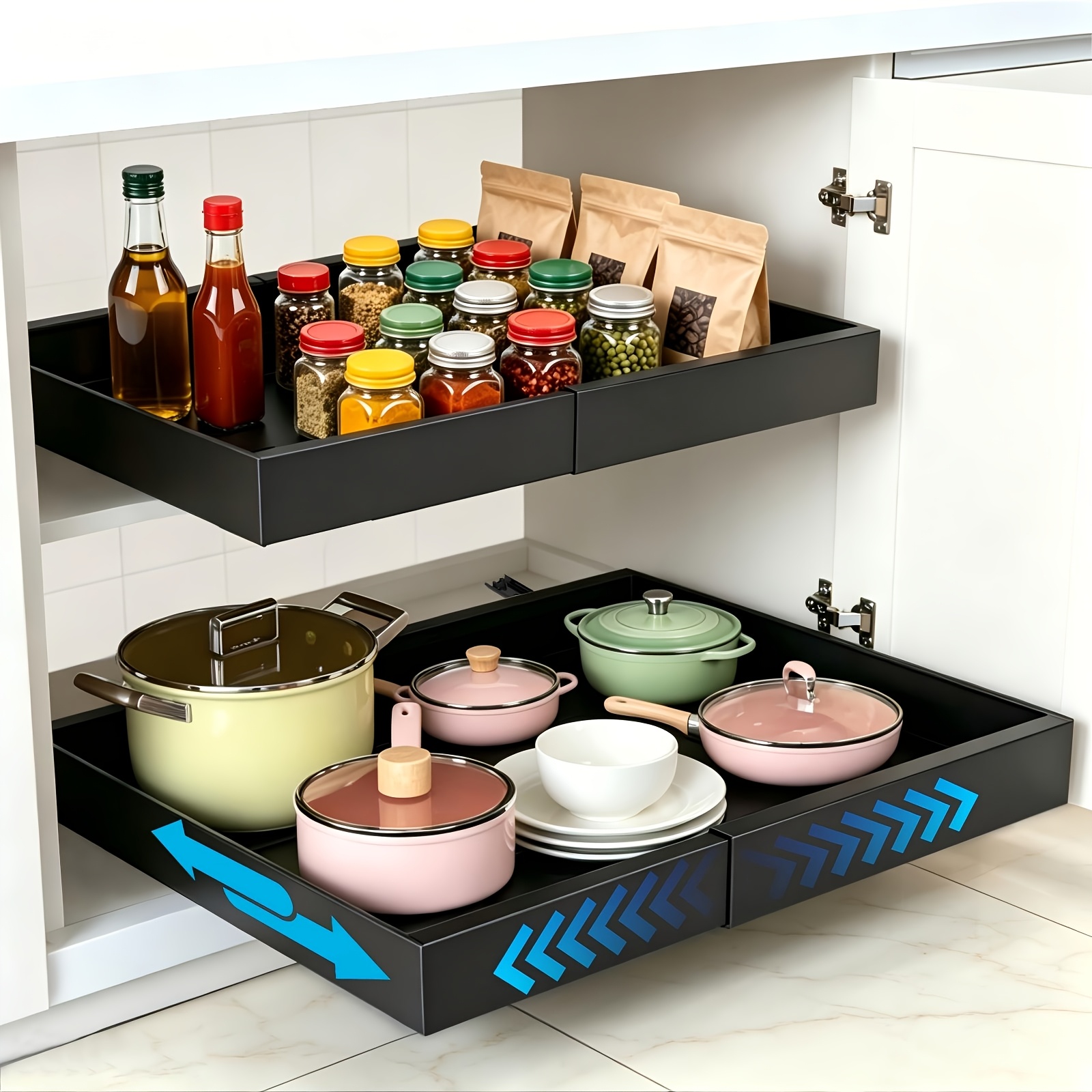 TEMU 2pcs Set Extendable Drawer Organizer, Adjustable Width Extendable Drawer Organizer, Extendable Drawer Organizer With 3 Stable Rails For Kitchen,