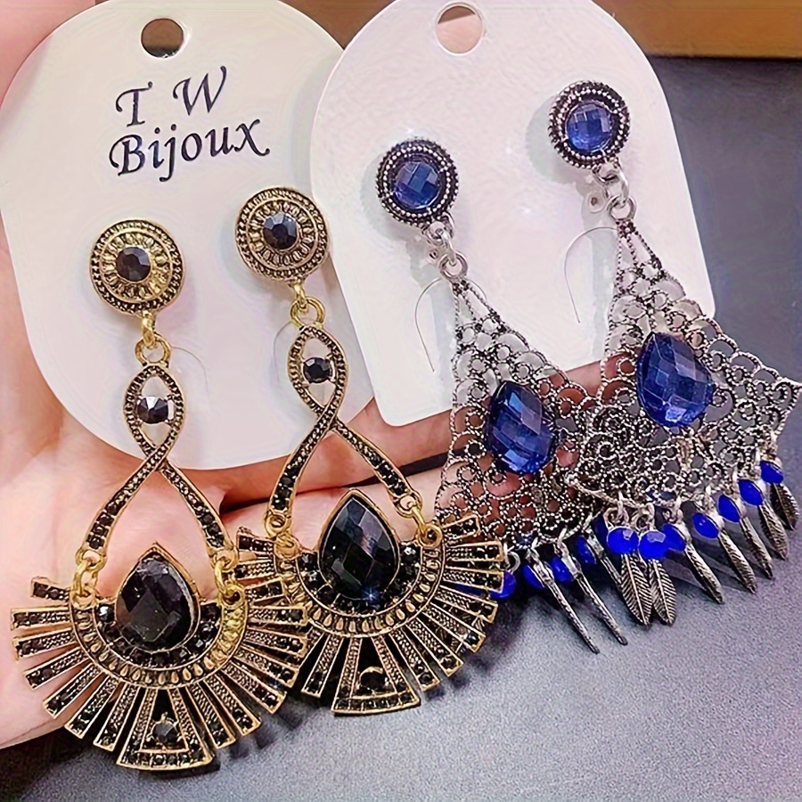 10 pairs vintage tribal style copper alloy earrings set synthetic zirconia inlaid   birthstone religious symbols theme copper ear needle non feather for daily party wear valentines day gift random opp bag packaging details 5