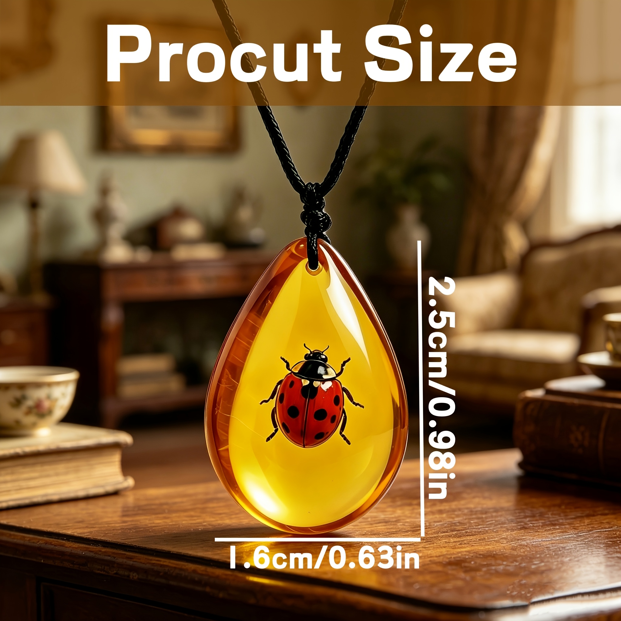 Simulated Amber Ladybug Pattern Men's Necklace