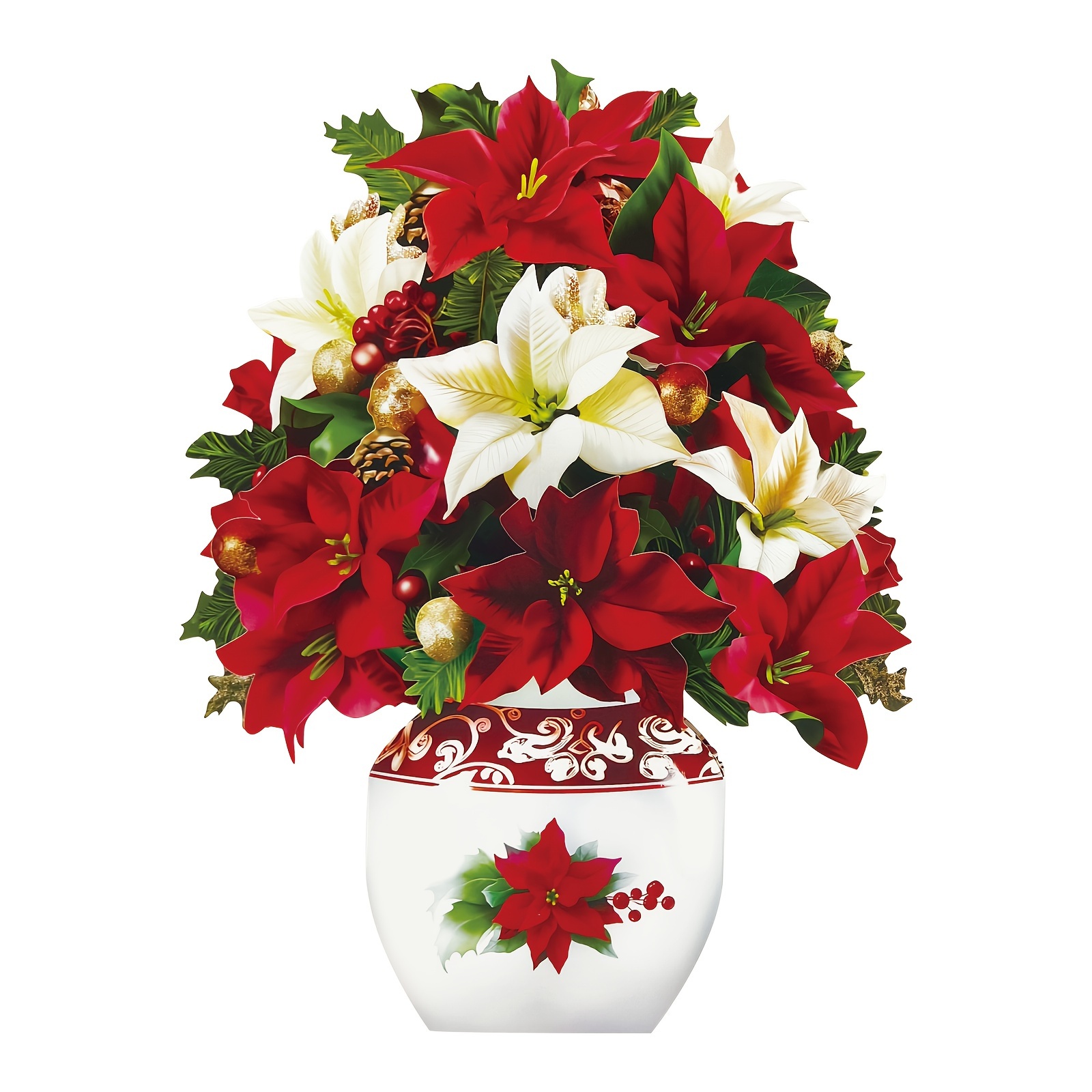 

Day 3d Pop-up Poinsettia Bouquet Greeting Card Christmas Holiday Greeting Paper With Message Card, With Envelope