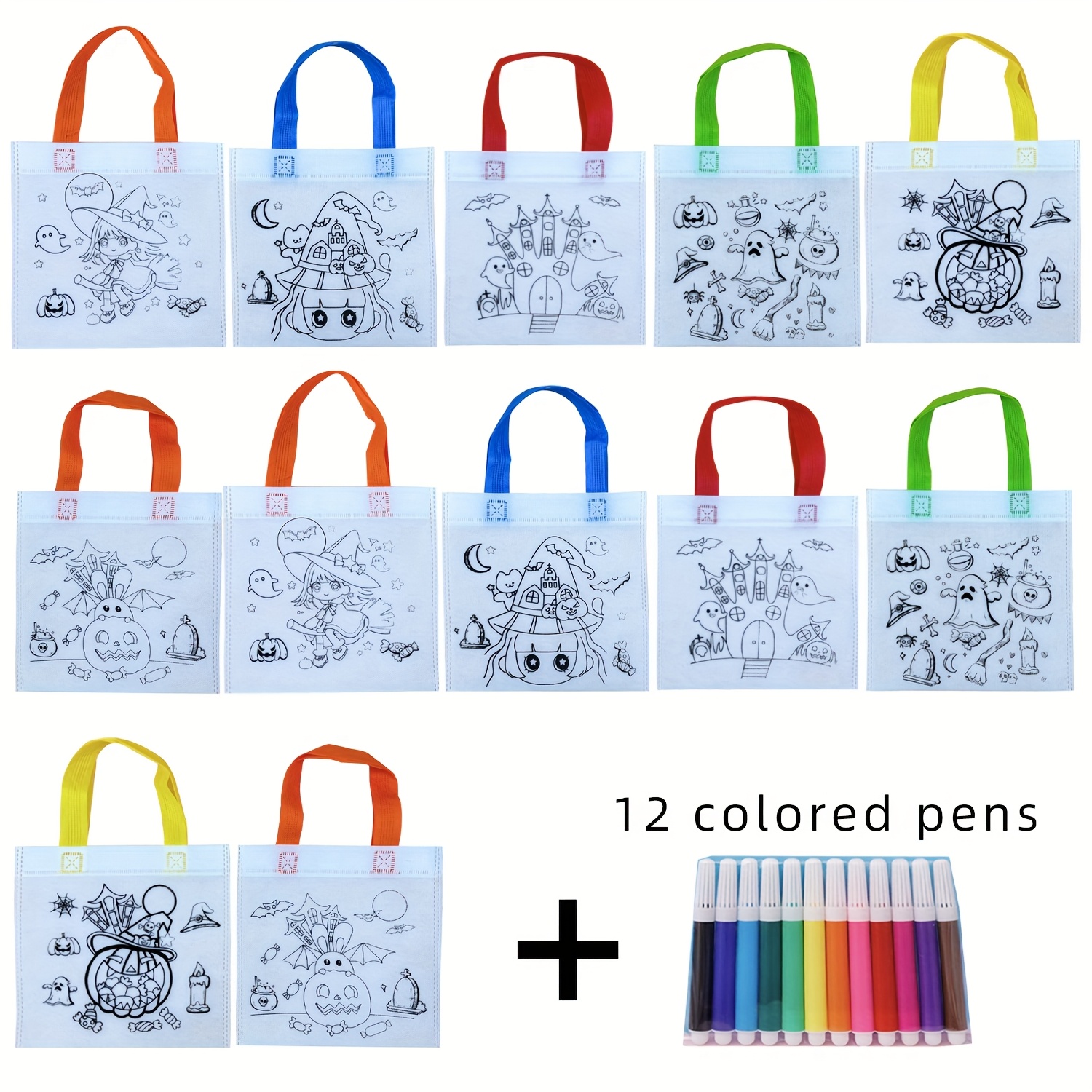 Image of 24pcs Halloween Diy Gift Bags, Handmade Colorful Pouches With 12 Assorted Colors, Reusable Diy Craft Kit, Suitable For Halloween Graffiti Bags, Holiday Gatherings, Themed Party Gift Packaging