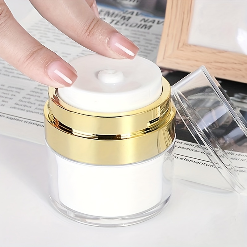 

1pc Portable Press Pump Vacuum Cream Jar, 15ml White Plastic Unscented Face Cream Travel Container