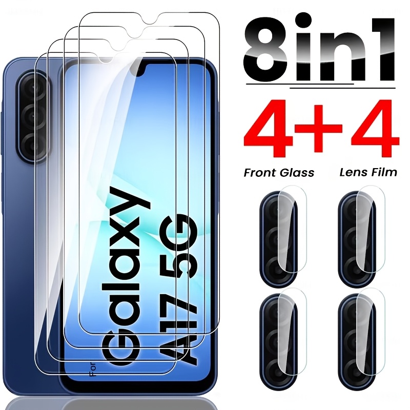 8ÎN1 4 buc. Sticlă Temperată Transparentă + 4 buc. Folie pentru Obiectivul Camerei pentru for Samsung Galaxy A17 Folie de Protecție pentru Ecran