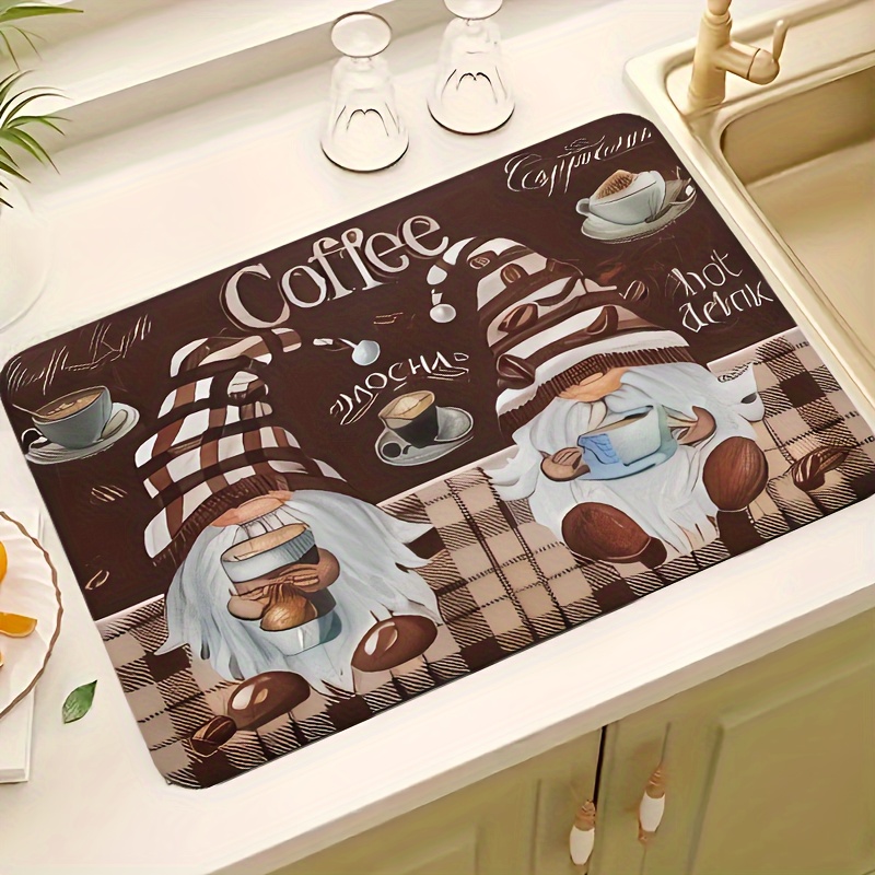 

1pc Countertop Mat - Retro Dishwashing And Drying Mat For Tableware, Non-slip Coffee Machine Mat, Cartoon Christmas Design, Ideal For Coffee Bar Decor