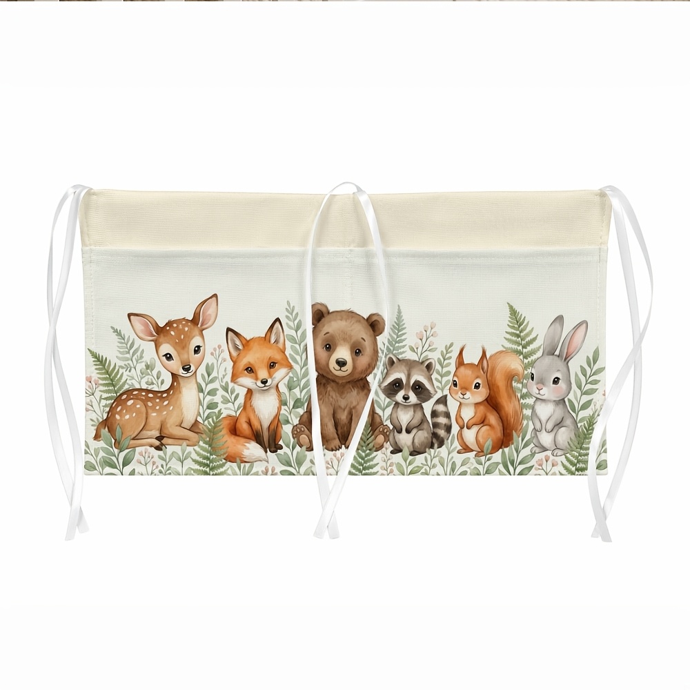 TEMU 1pc Rustic Woodland Double Pockets Hanging Organizer -wildlife Gathering Deer Fox Bear-portable Lightweight Fabric Gear Compatible For Strollers