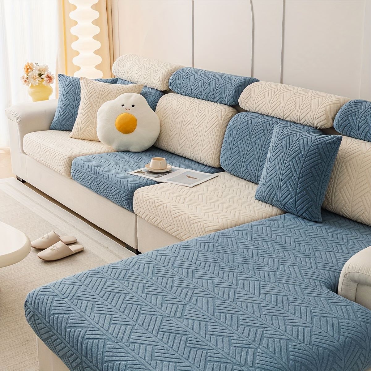 launch 1pc jacquard colorful fleece sofa cover elastic universal stretch sofa cover for   easy to   universal full wrap non slip sofa cover back cover and cushion cover sofa protection cover suitable for offic Product details 3