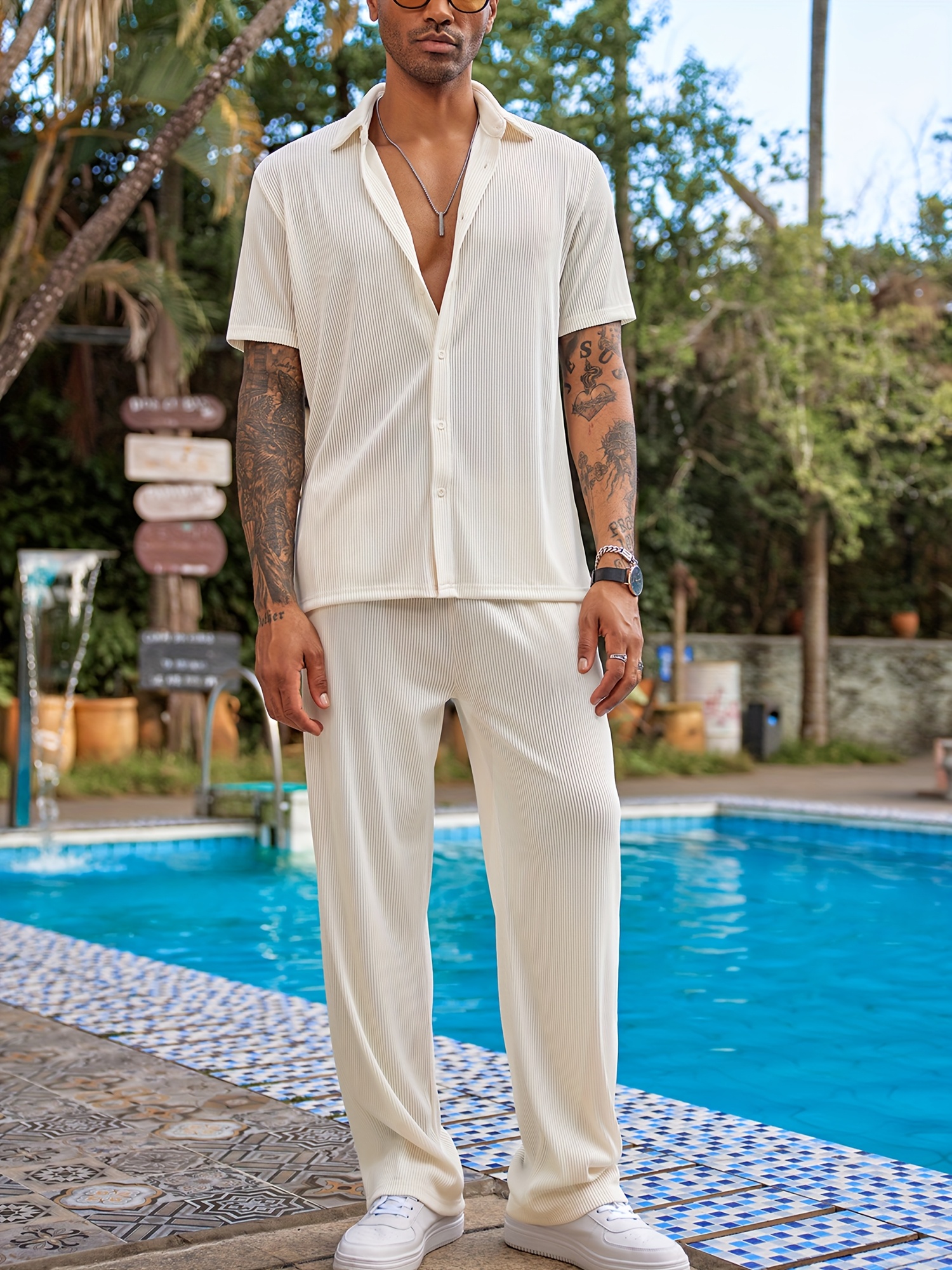 men's outfit casual short sleeve button shirt beach summer
