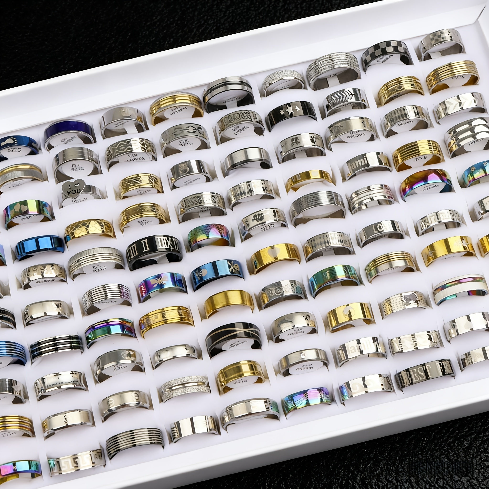 16pc Fashion Trendy Stainless Steel Rings, Mixed Styles