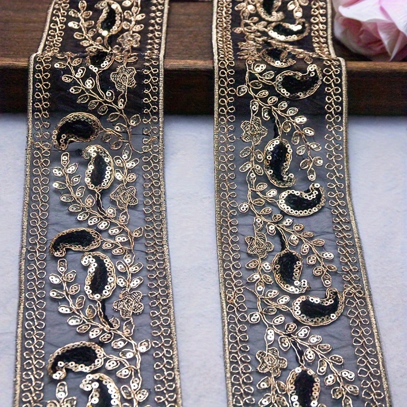E-shop Neuer Ethno-Stil Bestickte Pailletten Spitze Vintage Kleidung Vorhang Hut Kleid Tasche Schwarze Accessoires Handmade DIY Kleidung Band