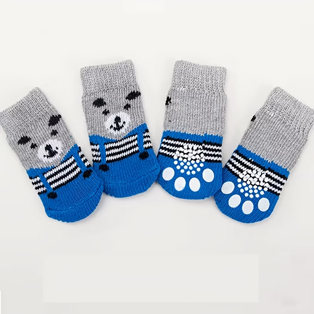 4pcs cute cartoon mixed color pet socks suitable for mini and toy breeds polyester fiber comfortable pet shoes indoor use paw protectors Product details 1