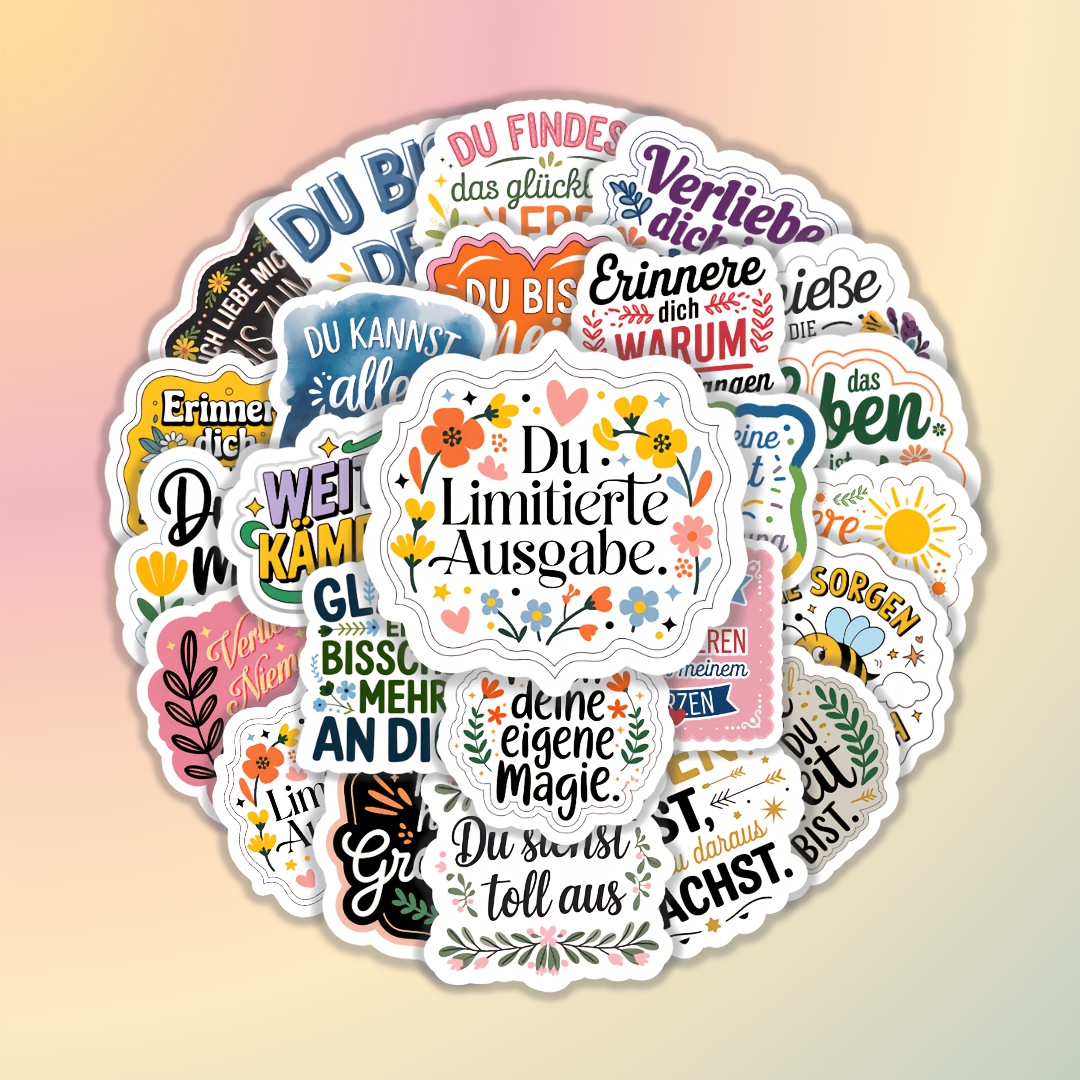 25pcs German Inspirational Stickers For Laptops Phones Helmets Guitars Skateboards Suitcases Cars Decoration Holiday Positive Stickers